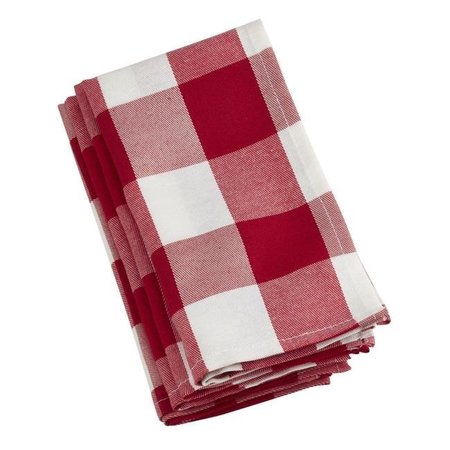 SARO LIFESTYLE SARO 5026.RW20S 20 in. Square Buffalo Plaid Check Pattern Design Cotton Napkins - Red & White  Set of 4 5026.RW20S